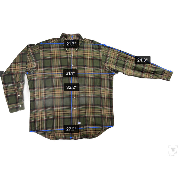 Ralph Lauren Mens Green Plaid Button-Down Shirt Long Sleeve Classic Fit Sz L