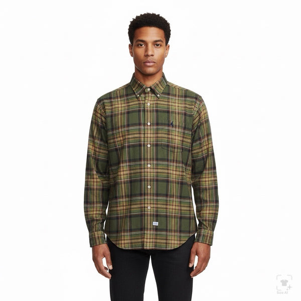 Ralph Lauren Mens Green Plaid Button-Down Shirt Long Sleeve Classic Fit Sz L