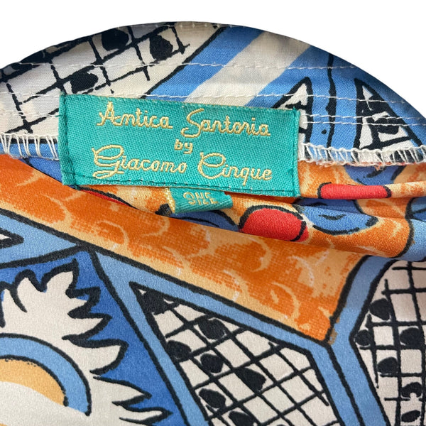 Antica Sartoria Womens Blue/Orange Cotton Geometric Print Caftan One Size Fits Most