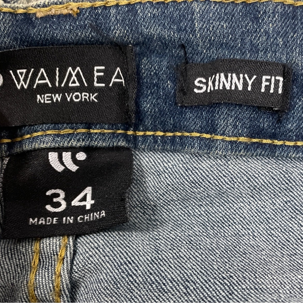 Waimea Mens Blue Denim Distressed and Washed Skinny Jeans Size 34X30 - NWT
