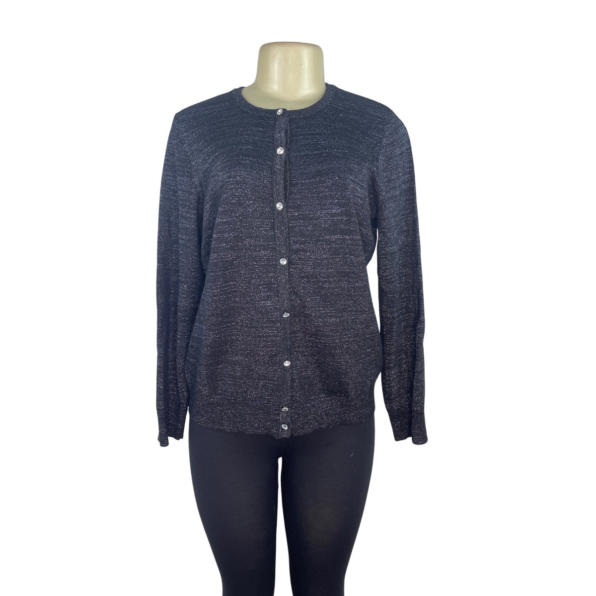 Jones New York Signature Womens Black Knit Cardigan Sweater Long Sleeve Size L