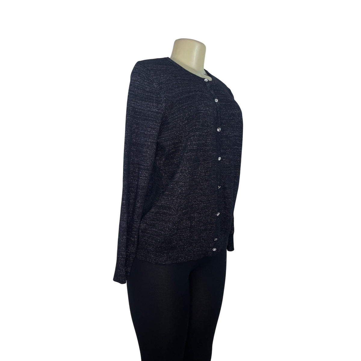Jones New York Signature Womens Black Knit Cardigan Sweater Long Sleeve Size L