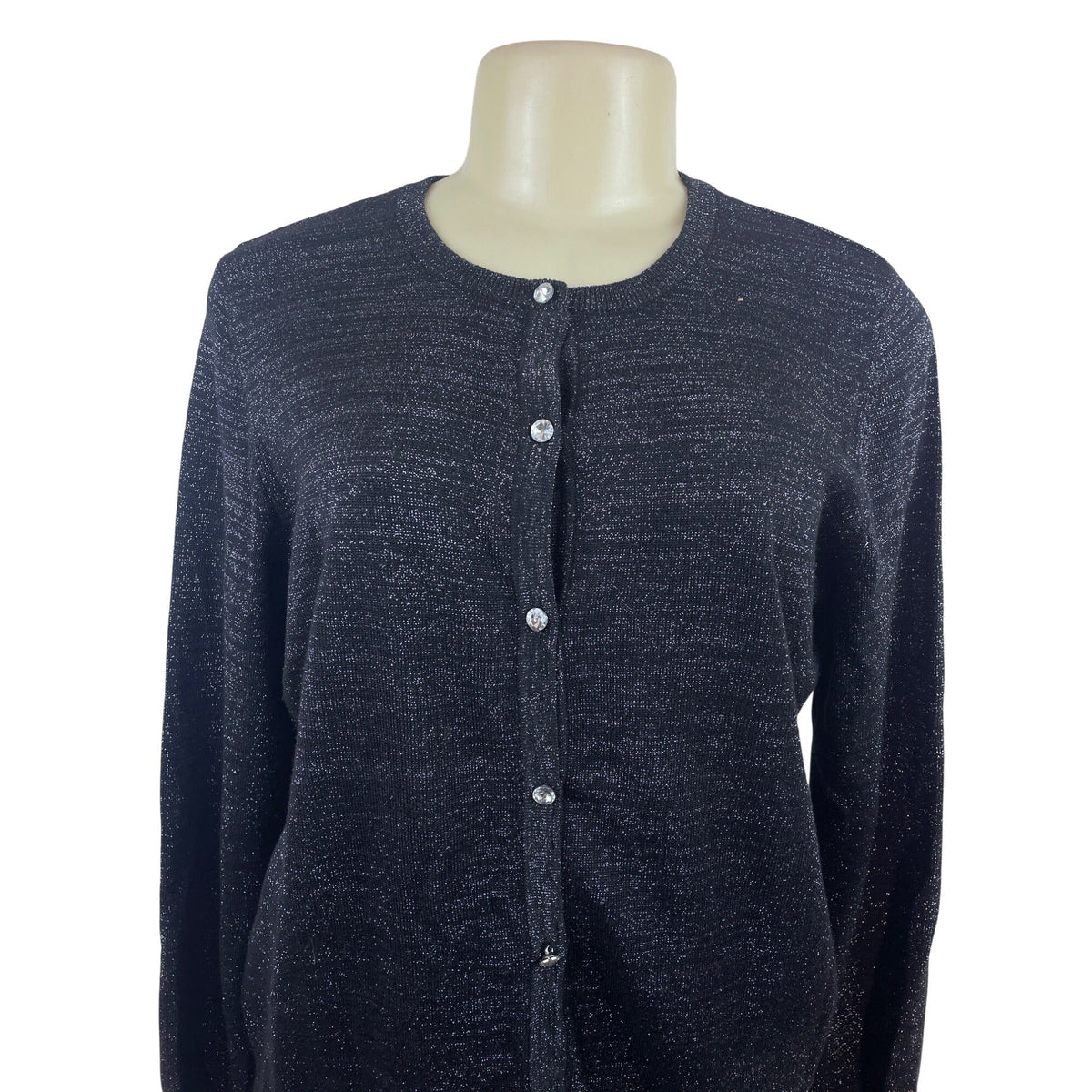 Jones New York Signature Womens Black Knit Cardigan Sweater Long Sleeve Size L