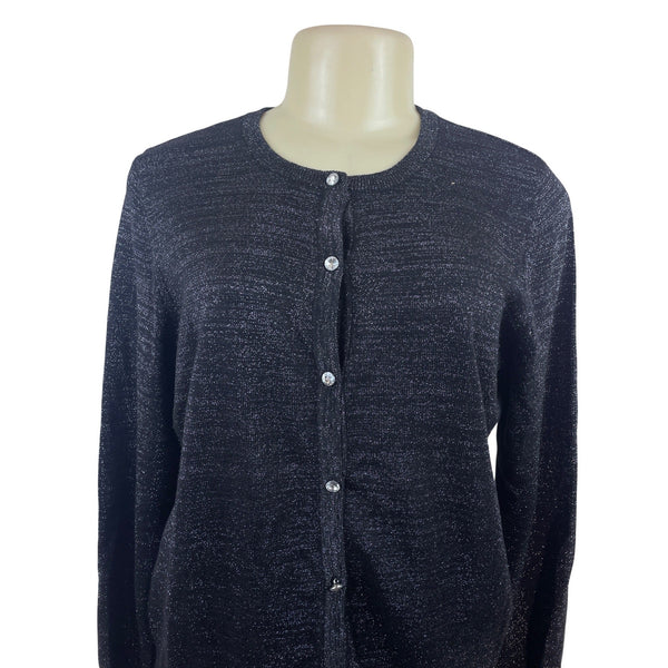 Jones New York Signature Womens Black Knit Cardigan Sweater Long Sleeve Size L