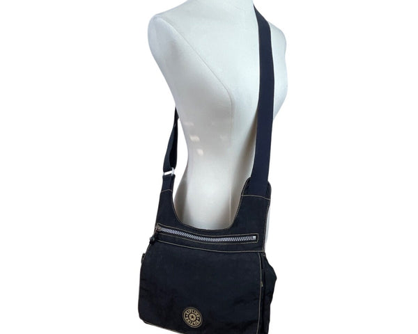 Kipling Black Nylon Adjustable Strap & Front Zipper Pocket Crossbody Bag Sz M