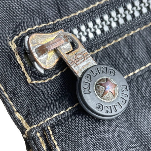 Kipling Black Nylon Adjustable Strap & Front Zipper Pocket Crossbody Bag Sz M