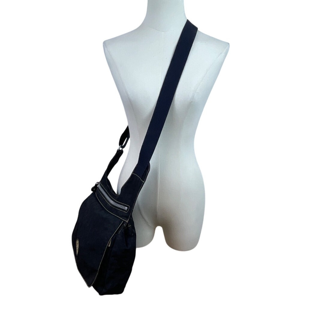 Kipling Black Nylon Adjustable Strap & Front Zipper Pocket Crossbody Bag Sz M