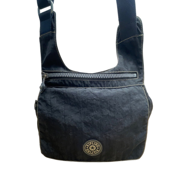 Kipling Black Nylon Adjustable Strap & Front Zipper Pocket Crossbody Bag Sz M