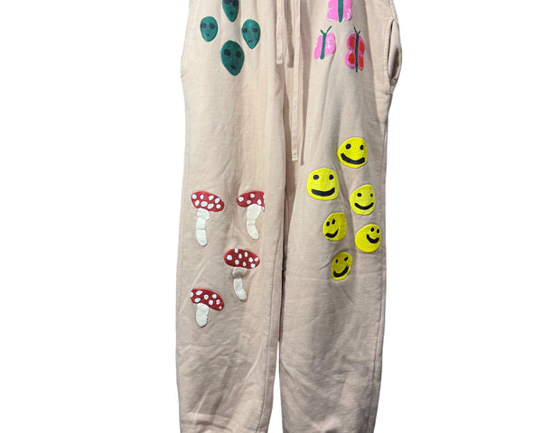 Coney Island Picnic Mens Beige Cotton Graphic Lounge Sweatpants XL Fun Casual Wear
