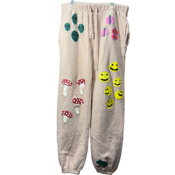 Coney Island Picnic Mens Beige Cotton Graphic Lounge Sweatpants XL Fun Casual Wear