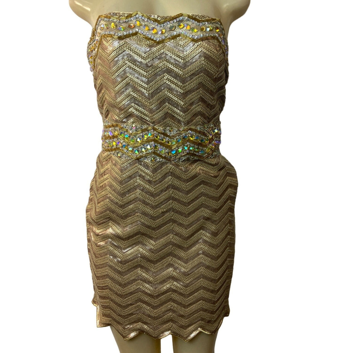 Clarisse Women's Gold Sequined Bodycon Strapless Dress Sz 15/16 (EUR 46/47) - NWT