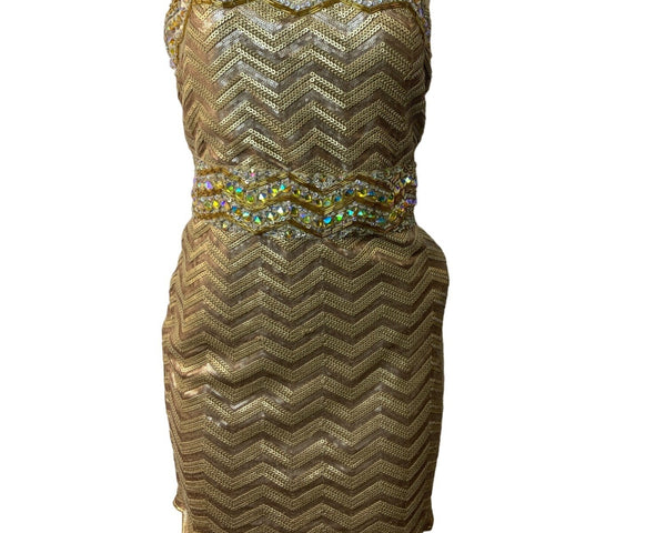 Clarisse Women's Gold Sequined Bodycon Strapless Dress Sz 15/16 (EUR 46/47) - NWT