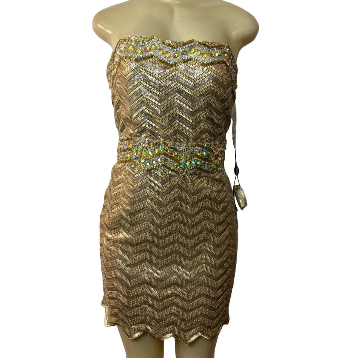 Clarisse Women's Gold Sequined Bodycon Strapless Dress Sz 15/16 (EUR 46/47) - NWT