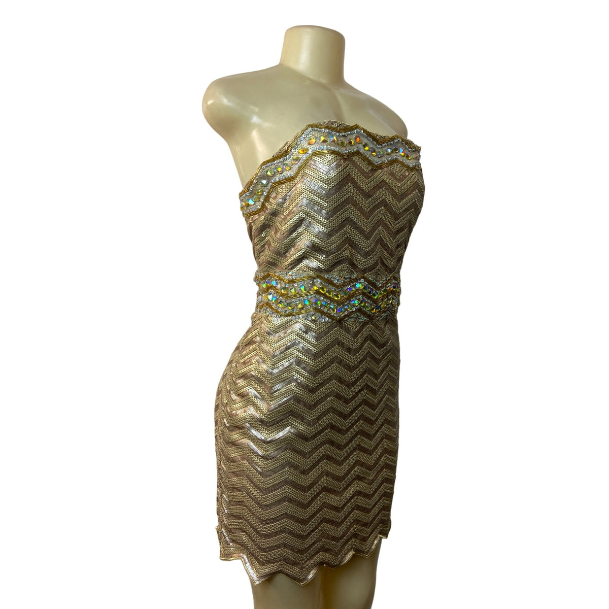 Clarisse Women's Gold Sequined Bodycon Strapless Dress Sz 15/16 (EUR 46/47) - NWT
