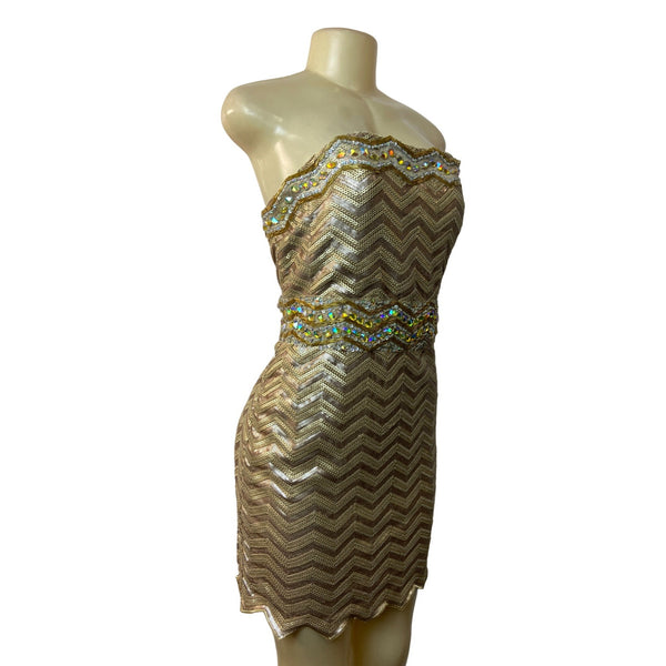 Clarisse Women's Gold Sequined Bodycon Strapless Dress Sz 15/16 (EUR 46/47) - NWT