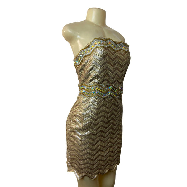 Clarisse Women's Gold Sequined Bodycon Strapless Dress Sz 15/16 (EUR 46/47) - NWT