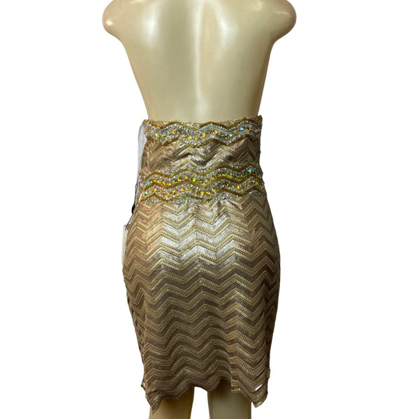 Clarisse Women's Gold Sequined Bodycon Strapless Dress Sz 15/16 (EUR 46/47) - NWT