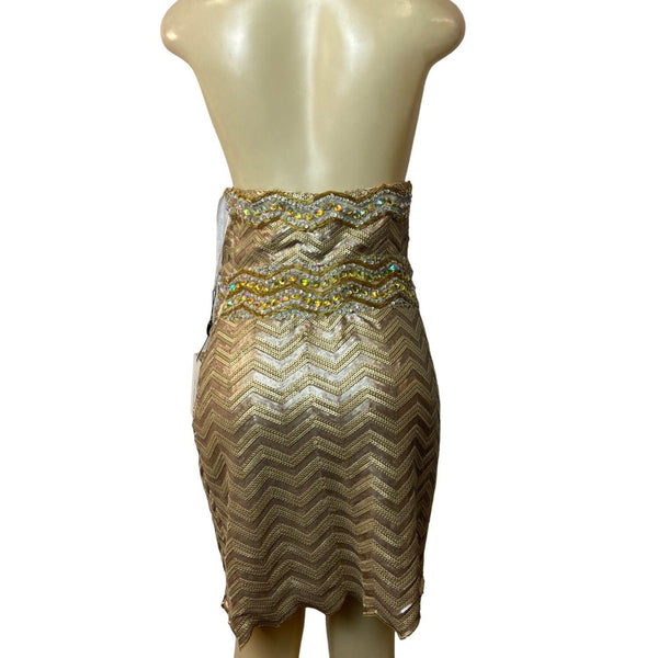 Clarisse Women's Gold Sequined Bodycon Strapless Dress Sz 15/16 (EUR 46/47) - NWT