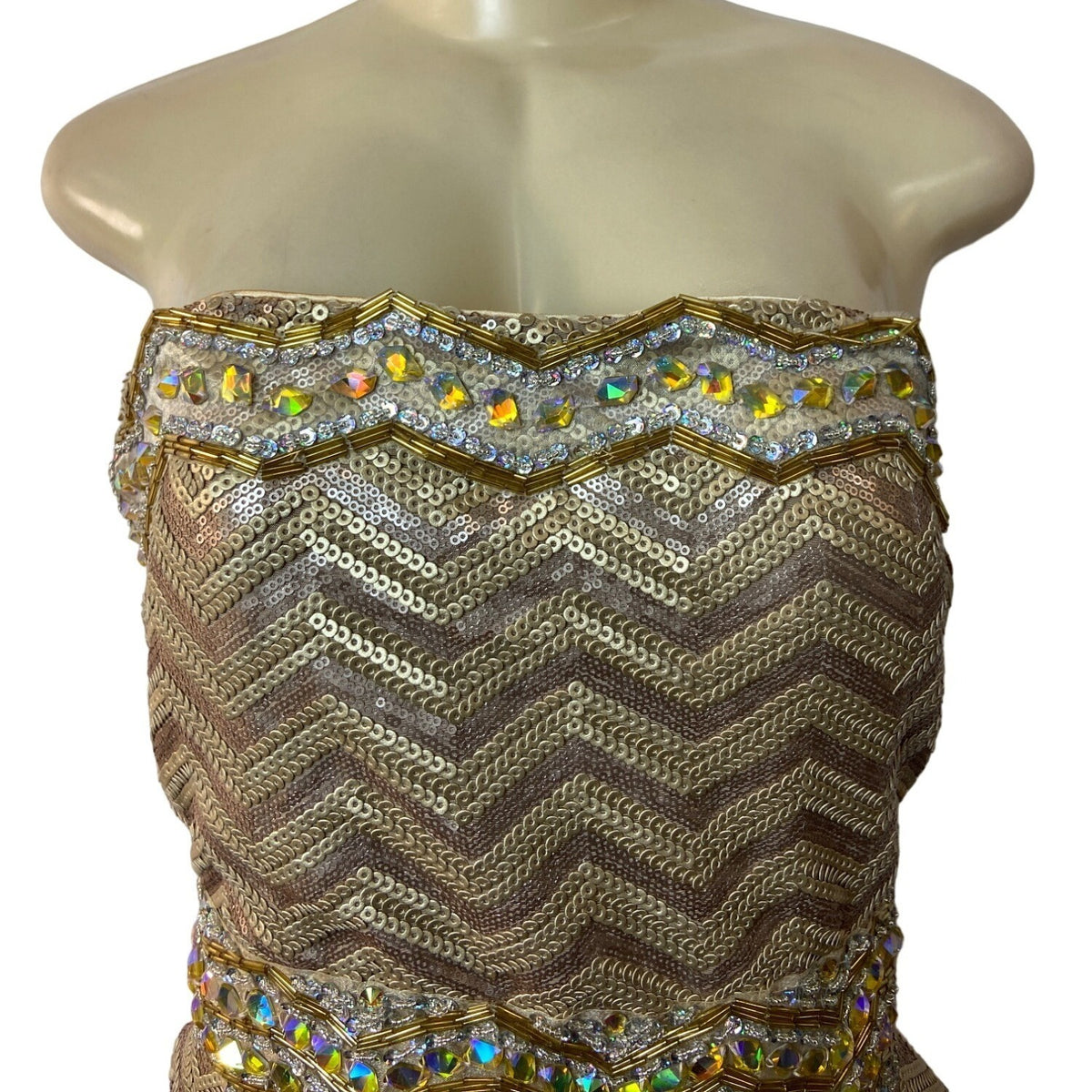 Clarisse Women's Gold Sequined Bodycon Strapless Dress Sz 15/16 (EUR 46/47) - NWT