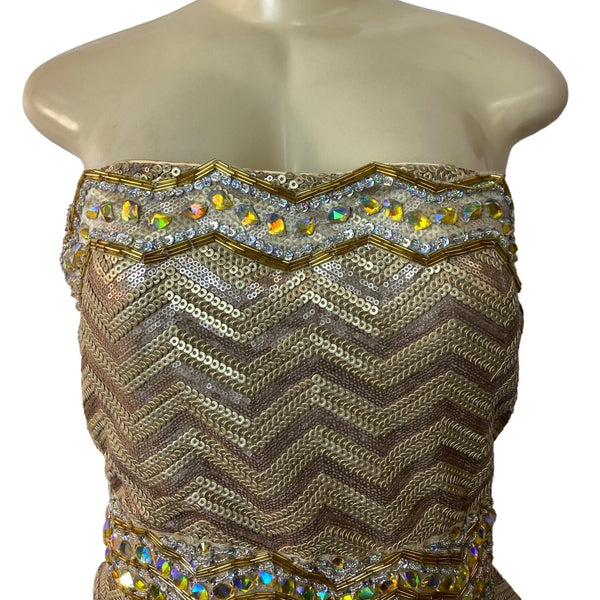 Clarisse Women's Gold Sequined Bodycon Strapless Dress Sz 15/16 (EUR 46/47) - NWT