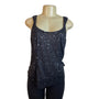 Black Sequined Sleeveless Tank Top With Scoop Neckline & Back Zip Closure