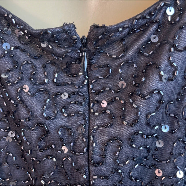 Black Sequined Sleeveless Tank Top With Scoop Neckline & Back Zip Closure
