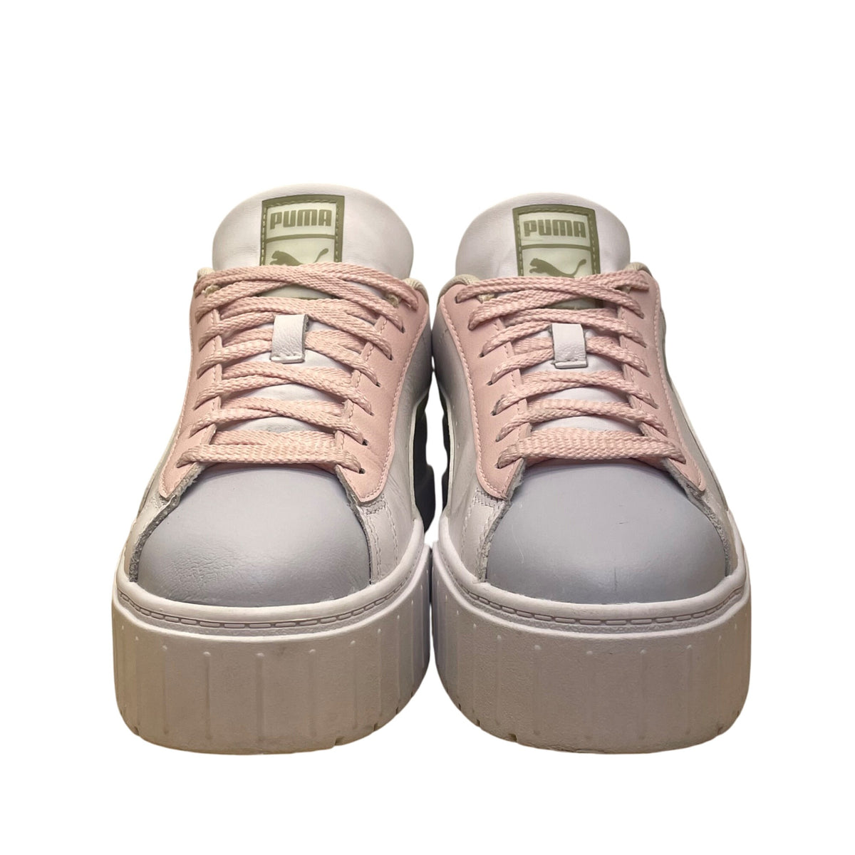 Puma Women’s White Green Pink Leather Lace Up Casual Platform Sneakers Size 8.5
