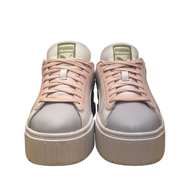 Puma Women’s White Green Pink Leather Lace Up Casual Platform Sneakers Size 8.5