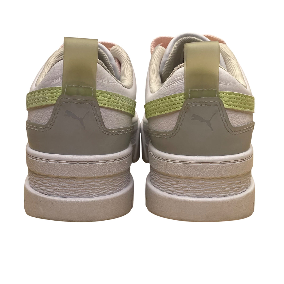 Puma Women’s White Green Pink Leather Lace Up Casual Platform Sneakers Size 8.5