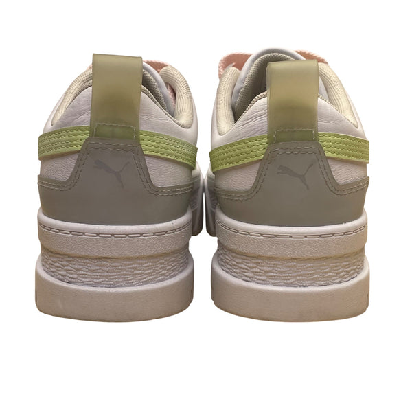 Puma Women’s White Green Pink Leather Lace Up Casual Platform Sneakers Size 8.5