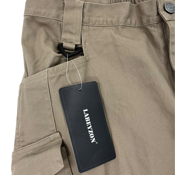 Labeyzon Mens Khaki Cargo Pants With Elastic Waist Sz 36X32 - New