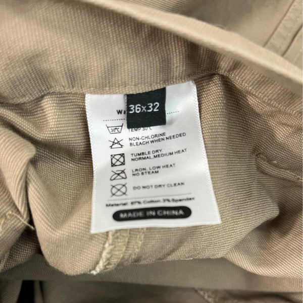 Labeyzon Mens Khaki Cargo Pants With Elastic Waist Sz 36X32 - New