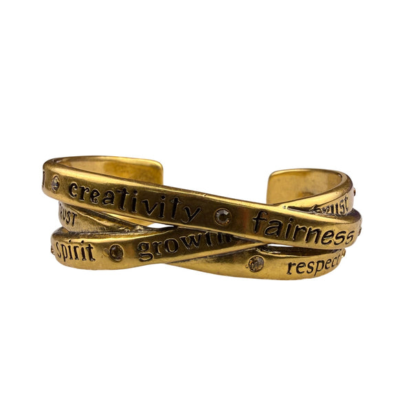 Assembled Unknown Gold Tone Engraved Inspirational Words Cuff Bracelet