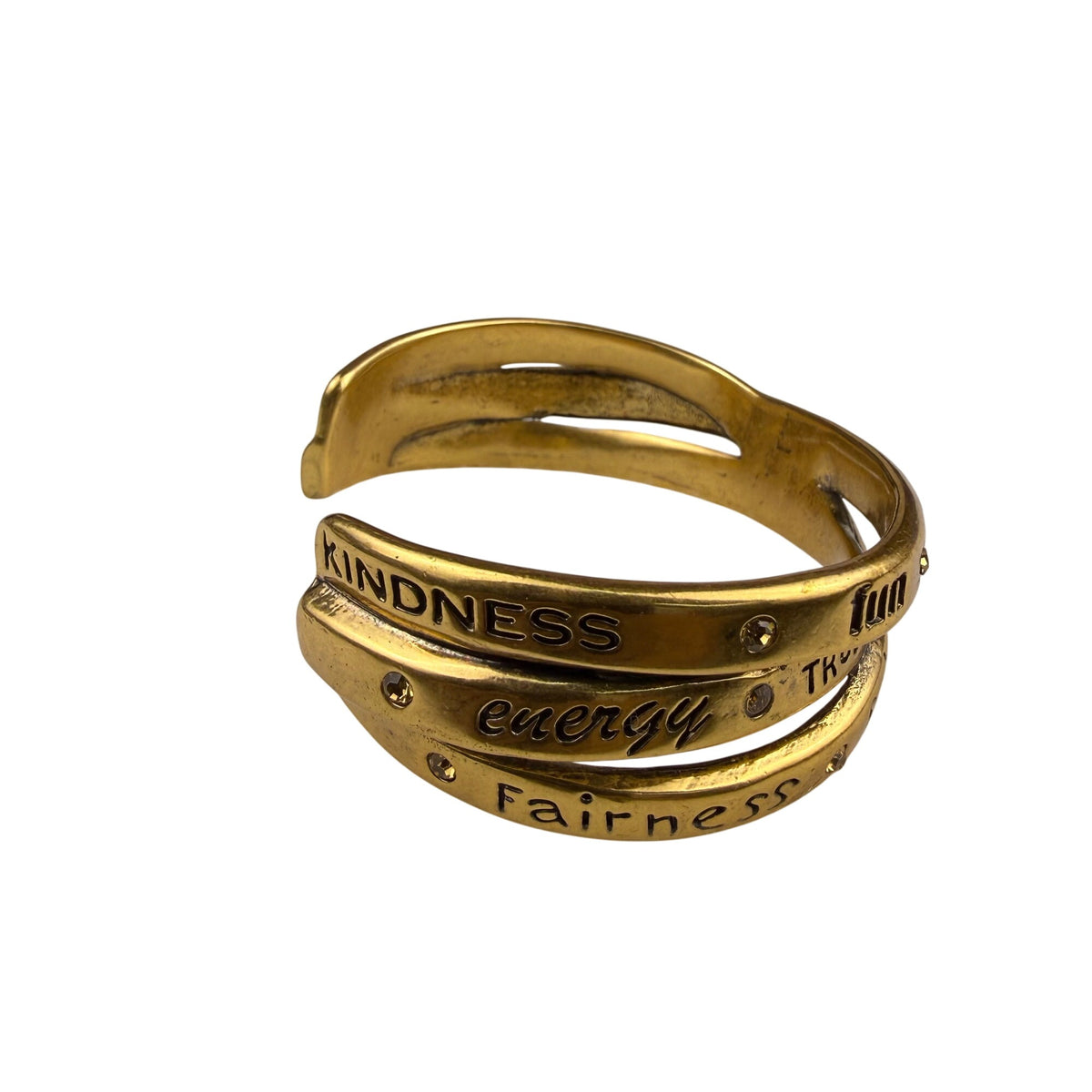 Assembled Unknown Gold Tone Engraved Inspirational Words Cuff Bracelet