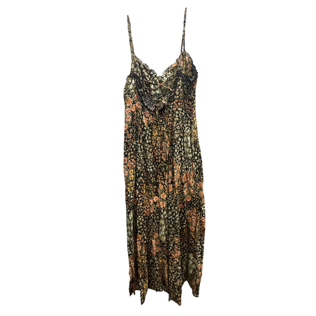 Dress Forum Womens Black Floral Spaghetti Strap Midi Dress S Boho Style Lightweight