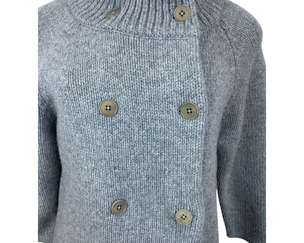 Talbots Women’s Gray Double-Breasted Knit Sweater Jacket Mock Neck Sz S - New