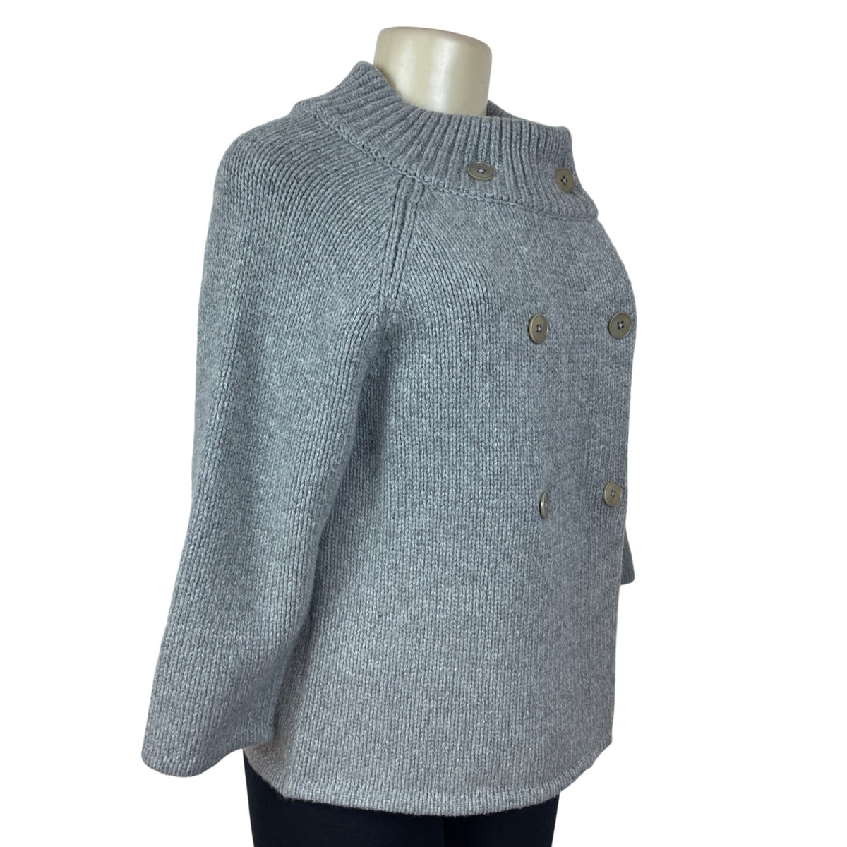 Talbots Women’s Gray Double-Breasted Knit Sweater Jacket Mock Neck Sz S - New