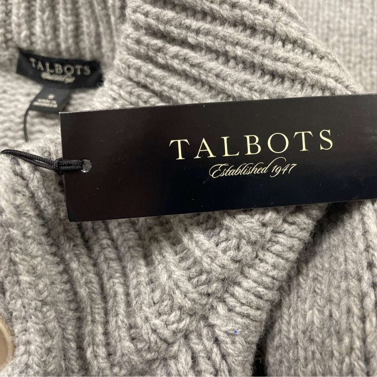 Talbots Women’s Gray Double-Breasted Knit Sweater Jacket Mock Neck Sz S - New
