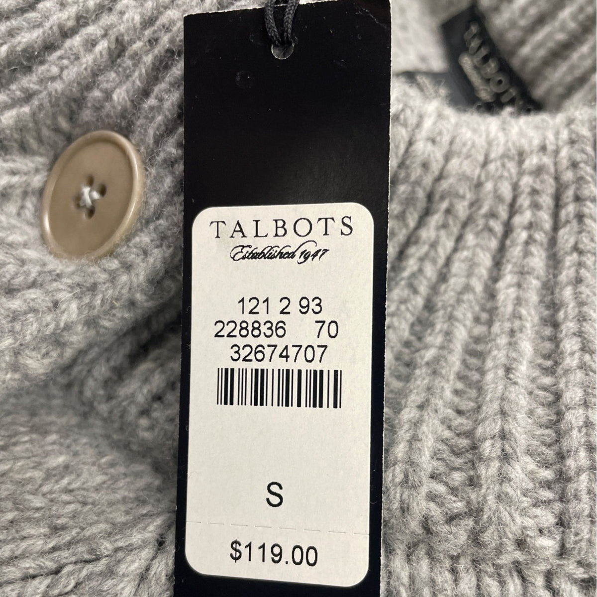 Talbots Women’s Gray Double-Breasted Knit Sweater Jacket Mock Neck Sz S - New