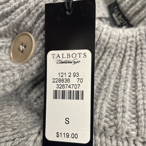 Talbots Women’s Gray Double-Breasted Knit Sweater Jacket Mock Neck Sz S - New