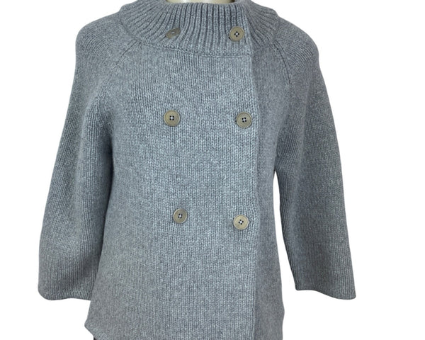 Talbots Women’s Gray Double-Breasted Knit Sweater Jacket Mock Neck Sz S - New