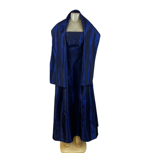 Michaelangelo Strapless Blue Satin Formal Evening Dress Elegant Gown Size 4