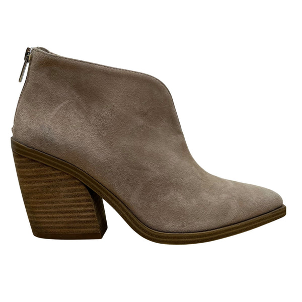 Vince Camuto Women’s Taupe Suede Back Zipper Ginsel Heeled Ankle Boots Size 8M