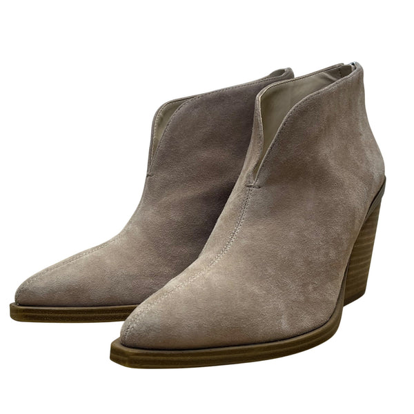 Vince Camuto Women’s Taupe Suede Back Zipper Ginsel Heeled Ankle Boots Size 8M