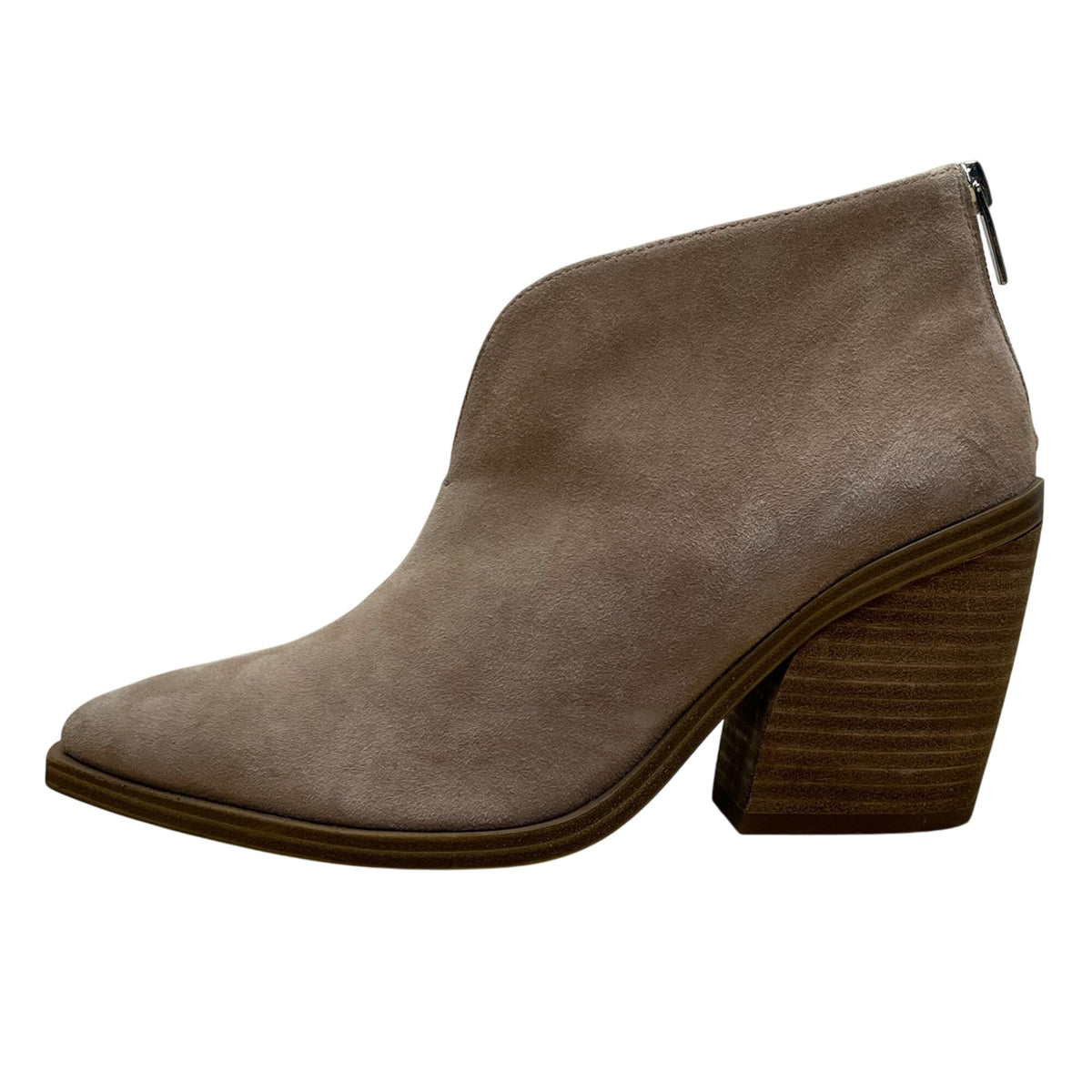 Vince Camuto Women’s Taupe Suede Back Zipper Ginsel Heeled Ankle Boots Size 8M