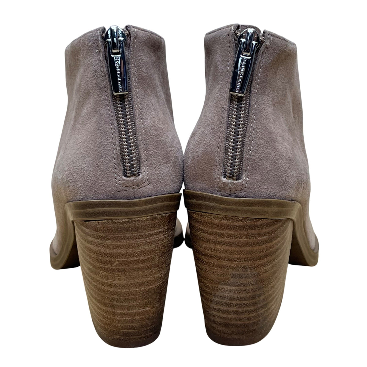 Vince Camuto Women’s Taupe Suede Back Zipper Ginsel Heeled Ankle Boots Size 8M