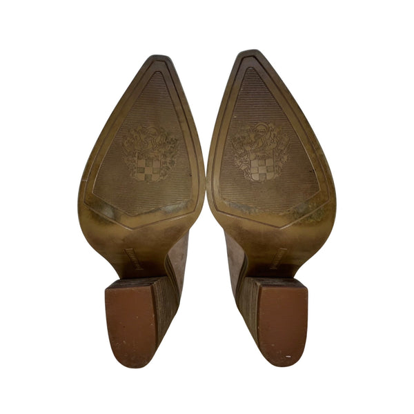 Vince Camuto Women’s Taupe Suede Back Zipper Ginsel Heeled Ankle Boots Size 8M