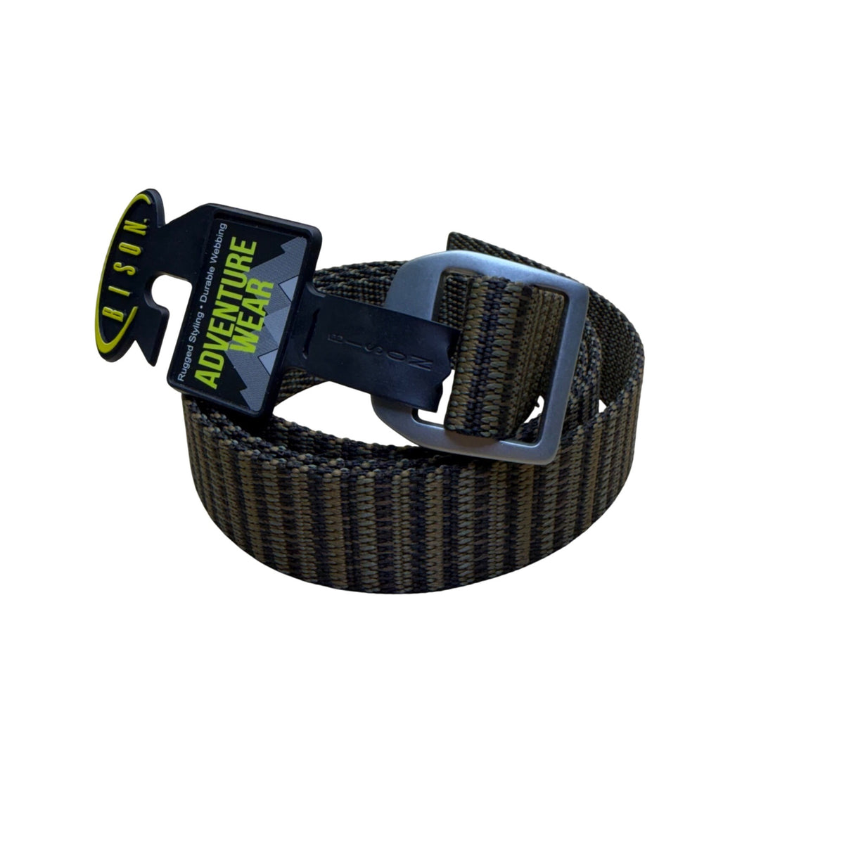 Bison Mens Green/Black Woven Nylon Belt Adventure Wear Medium Durable Outdoor Style