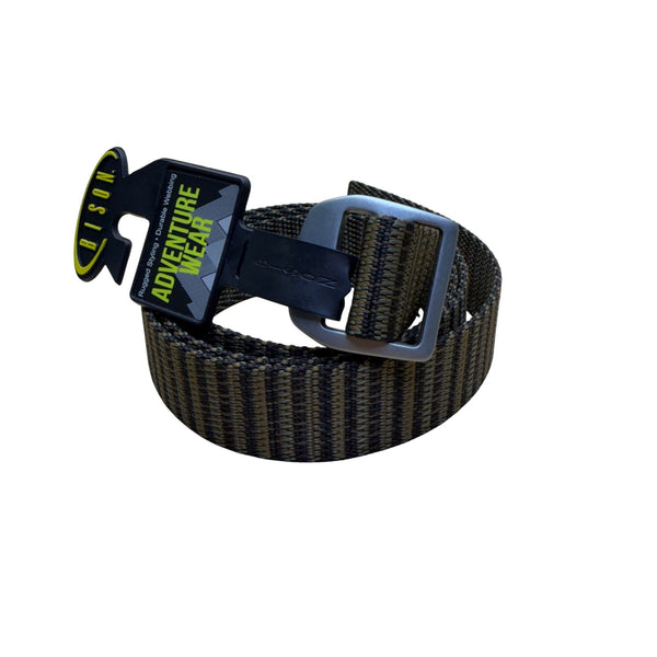 Bison Mens Green/Black Woven Nylon Belt Adventure Wear Medium Durable Outdoor Style