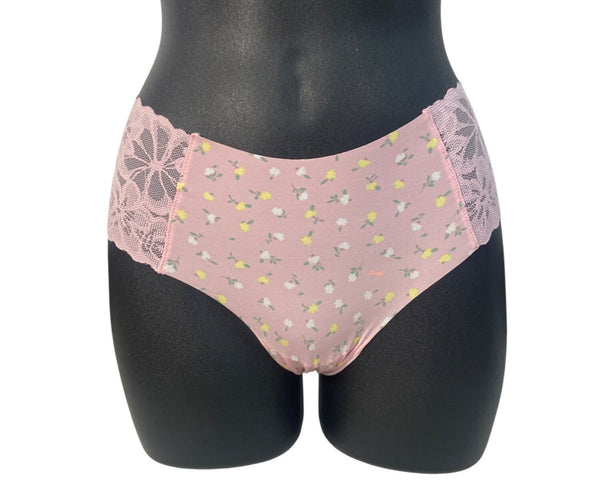 Pink Womens Lace & Floral Bikini Panties Size Medium - New